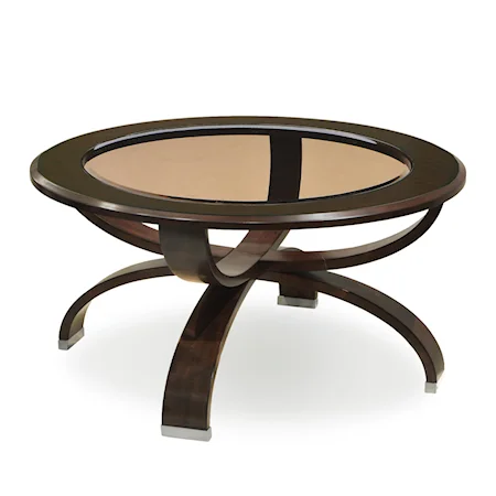 Classic Contemporary Round Cocktail Table with Tinted Glass